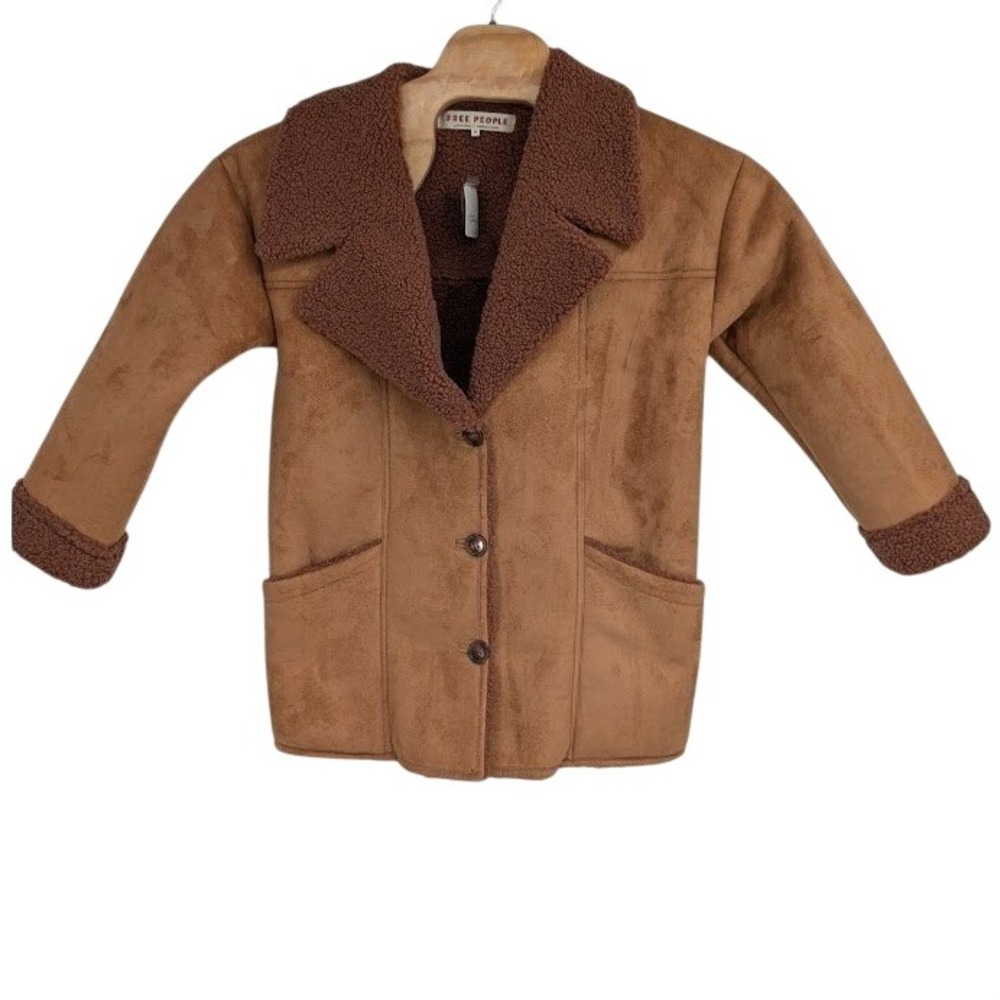 Free People NWT Brown Diogo Faux-suede Sherpa Coat Penny Lane sz XS